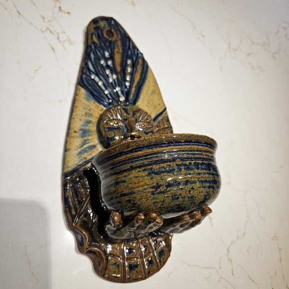 Pottery 11.5" x 5" votive candleholder, holy water font, etc. - Picture 2 of 11